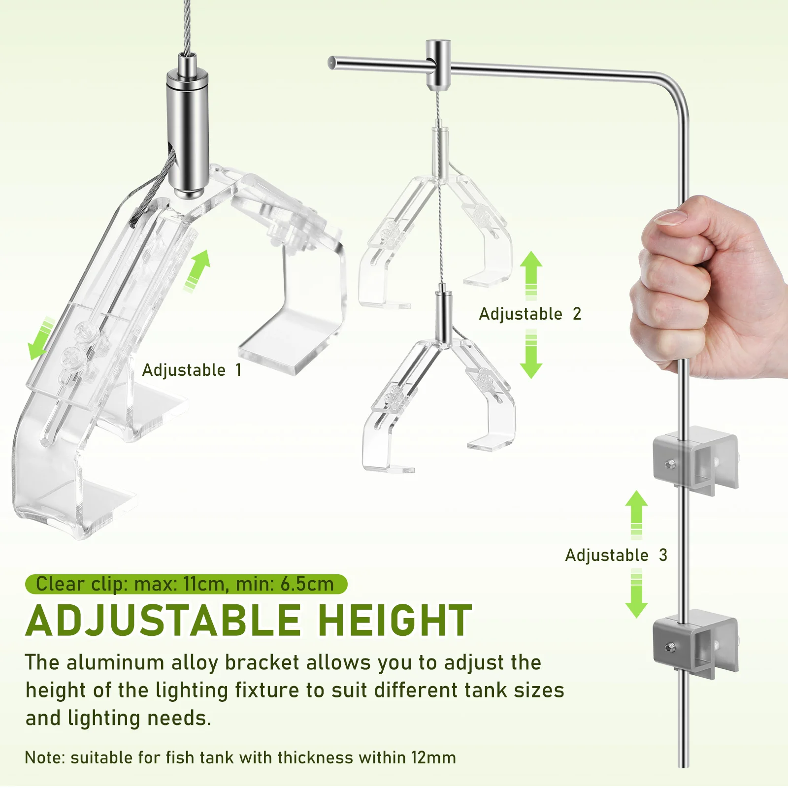 Suporte de Luz para Aquário de Alumínio Ajustável para Vidro de 12 mm - Imagem 6