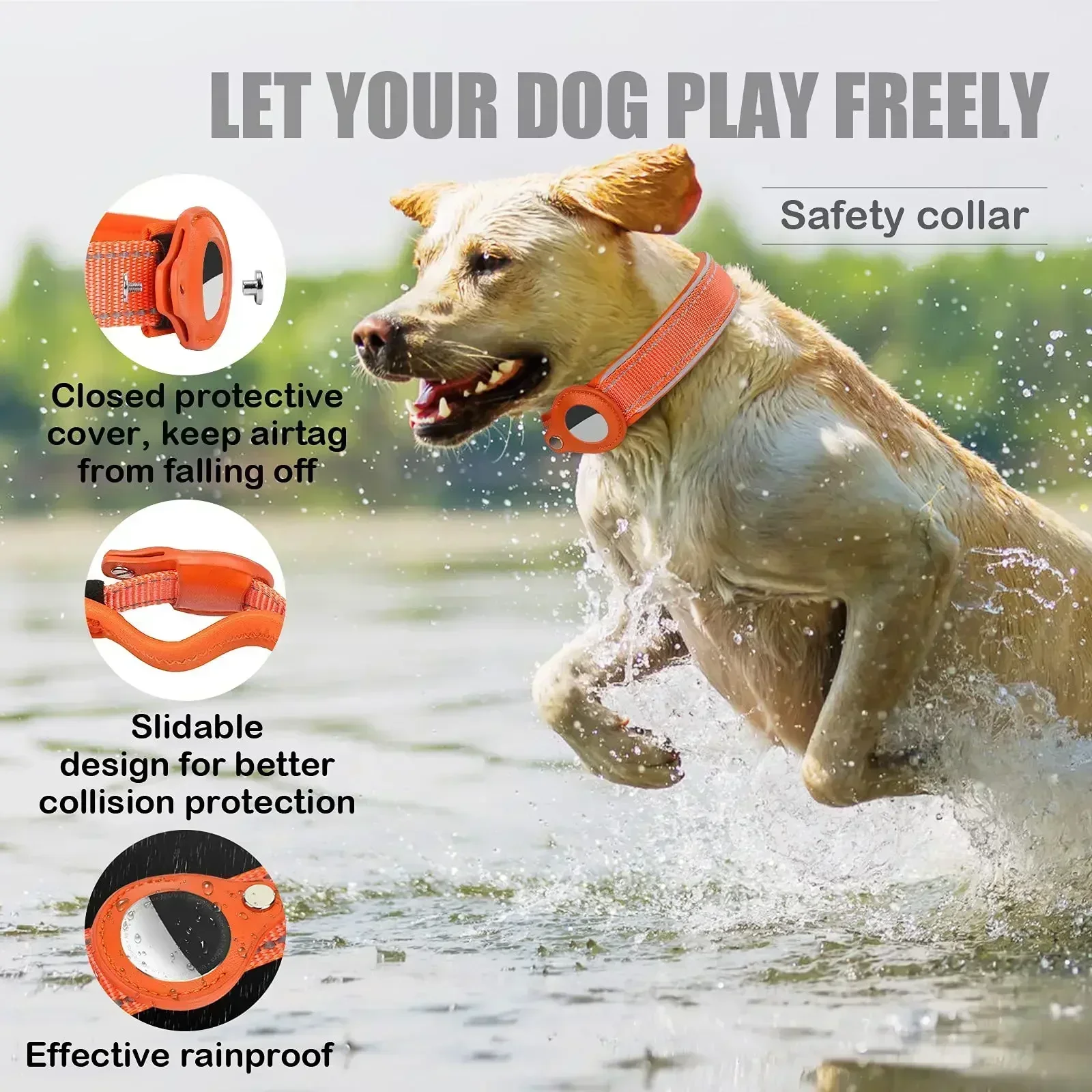 Coleira para Cães Anti-Perda Refletiva Impermeável para AirTag - Imagem 3