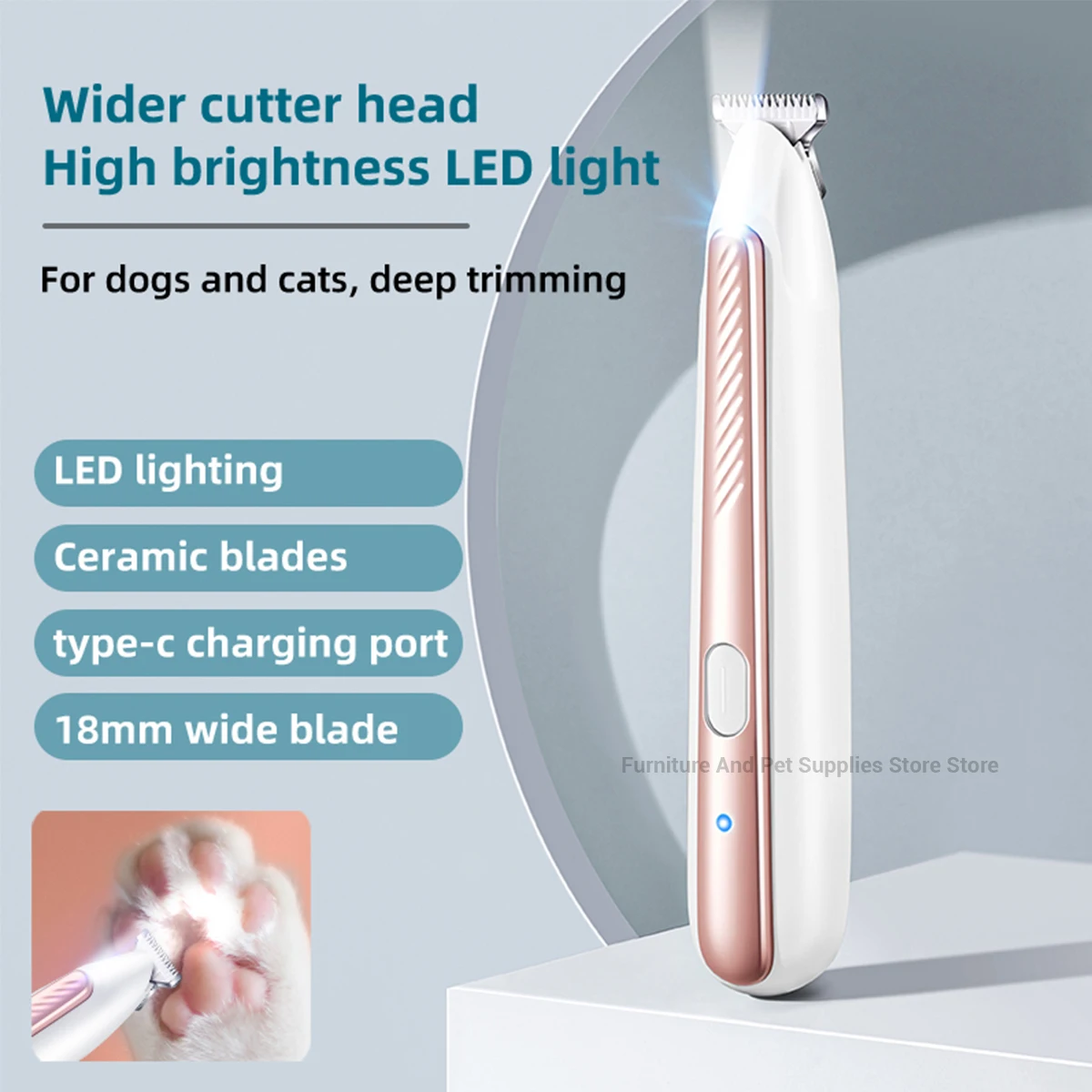 Aparador de Pelos para Patas de Cães e Gatos com LED e Lâmina de 18 mm - Imagem 6