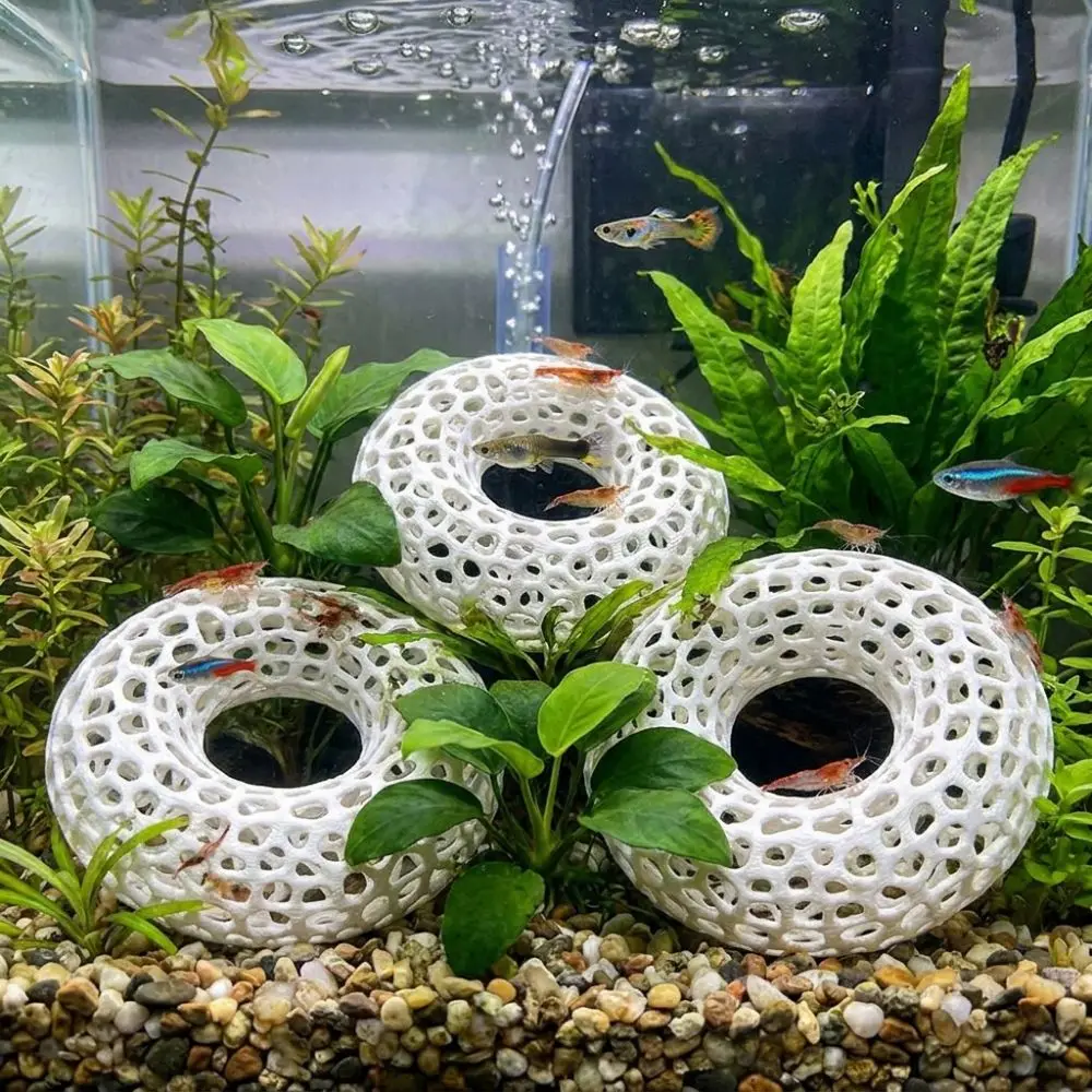 caverna para peixes e camarões de plástico