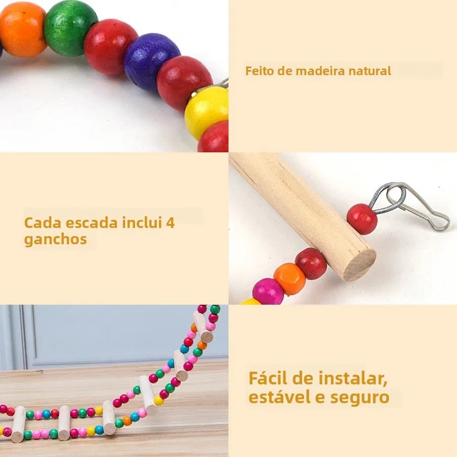 Escada de Madeira Natural para Pássaros Pequenos com Degraus Mastigáveis - Imagem 5