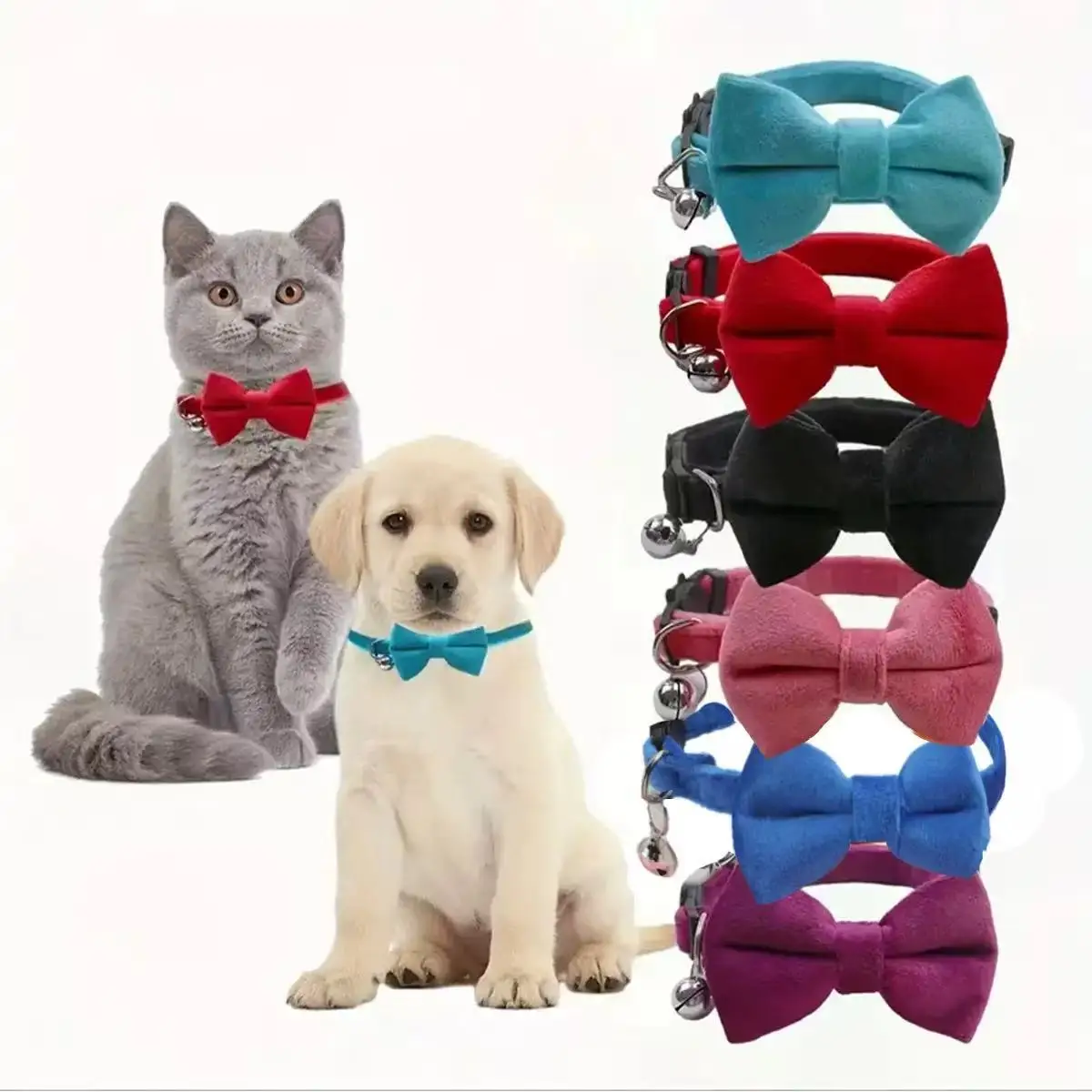 Coleira de Veludo para Gatos com Laço e Sino de Segurança Ajustável - Imagem 3