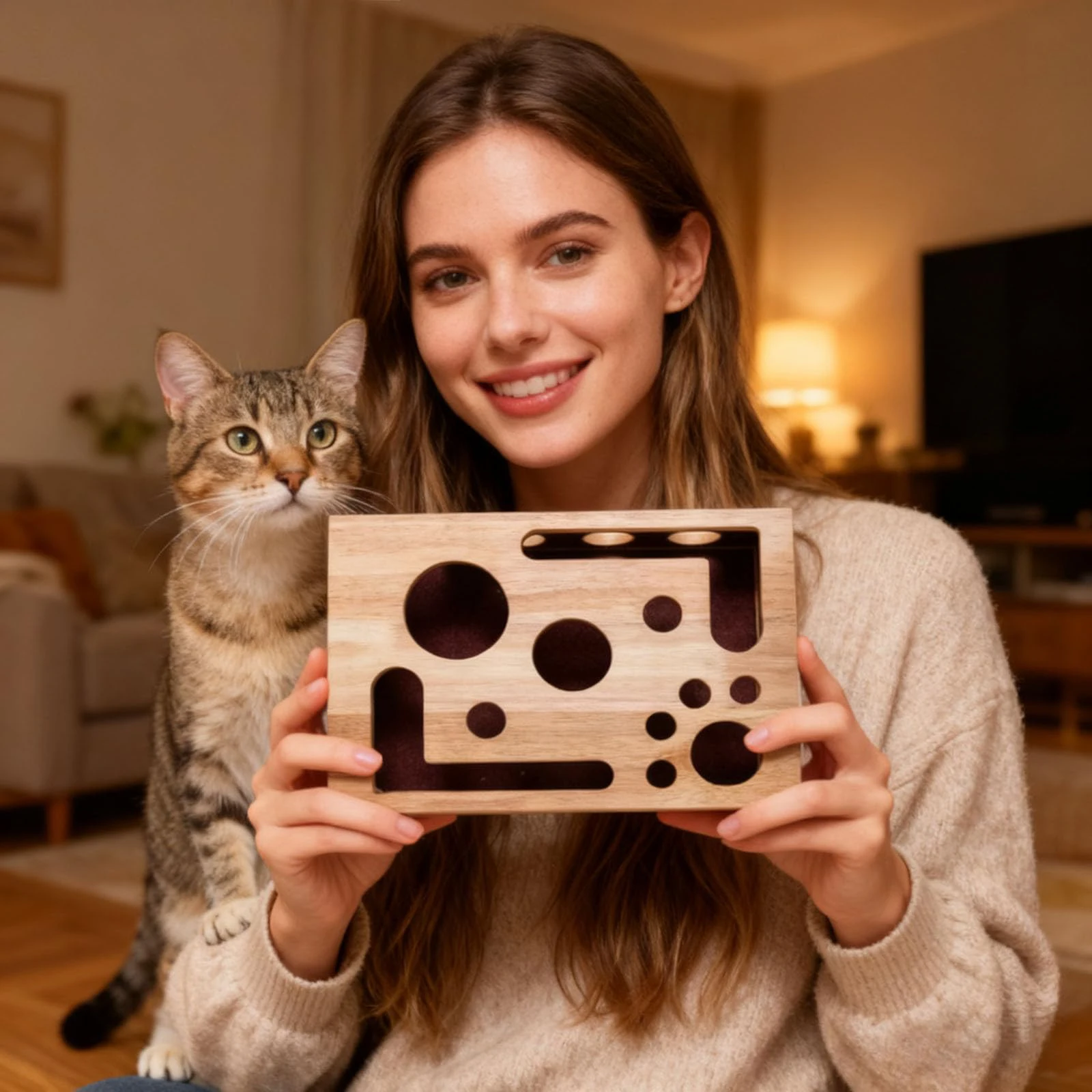 Caixa de Enriquecimento para Gatos com Lixa e Quebra-Cabeça de Madeira - Imagem 3