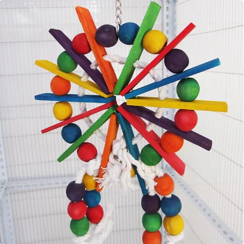 Brinquedo de Madeira para Pássaros com Corda Colorida - Imagem 2