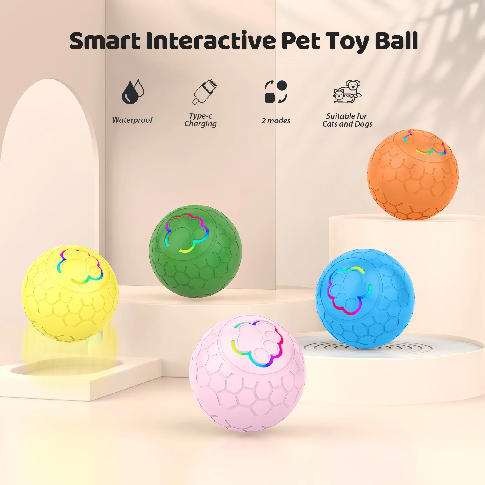 Bola Interativa para Cães e Gatos USB Recarregável com Luzes LED - Imagem 5