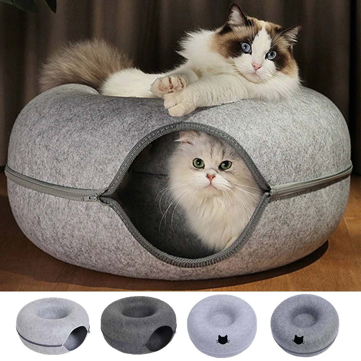 Túnel Ninho para Gatos de Feltro com Zíper Desmontável - Imagem 2