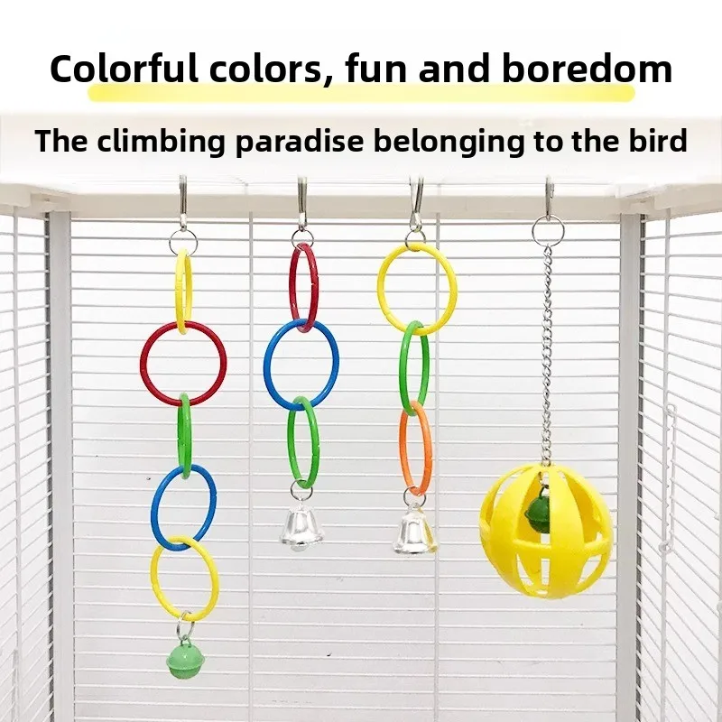 Brinquedo Balanço para Pássaros com Sino e Anel de Escalada Colorido - Imagem 2