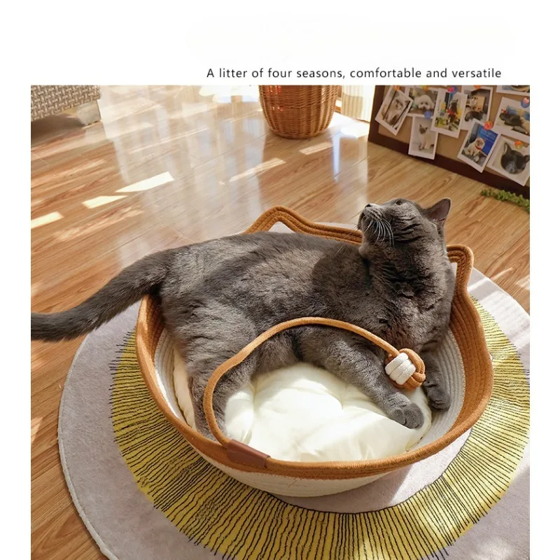 Cama para Gatos de Papel Trançado com Almofada Removível Lavável - Image 3