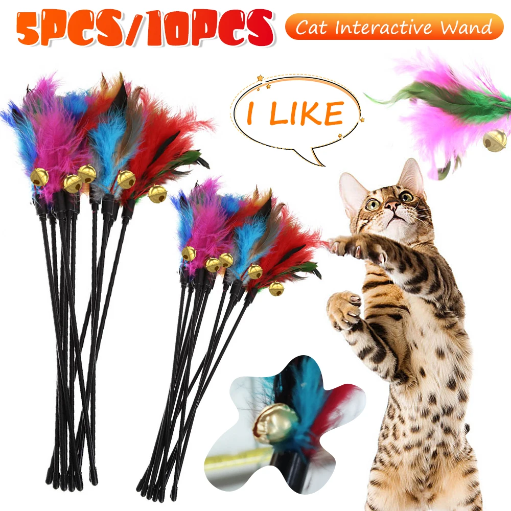 Varinha Interativa para Gatos com Pena e Sino, Kit com 5 Peças - Imagem 2