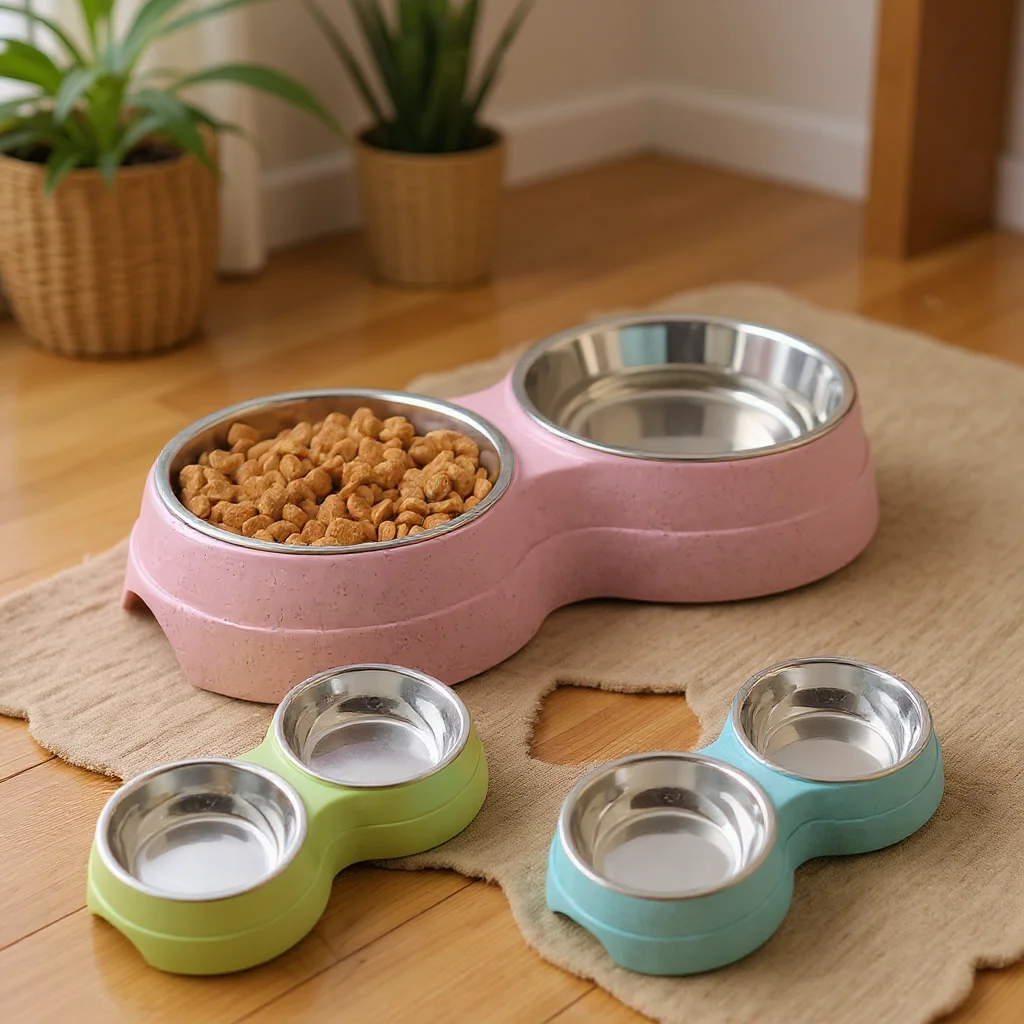 tigela dupla de aço inoxidável para cães e gatos