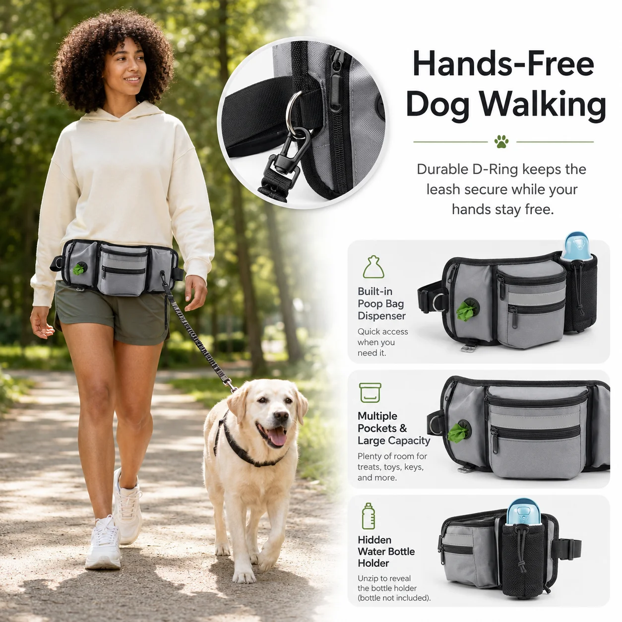 bolsa de cintura para cães com suporte de garrafa
