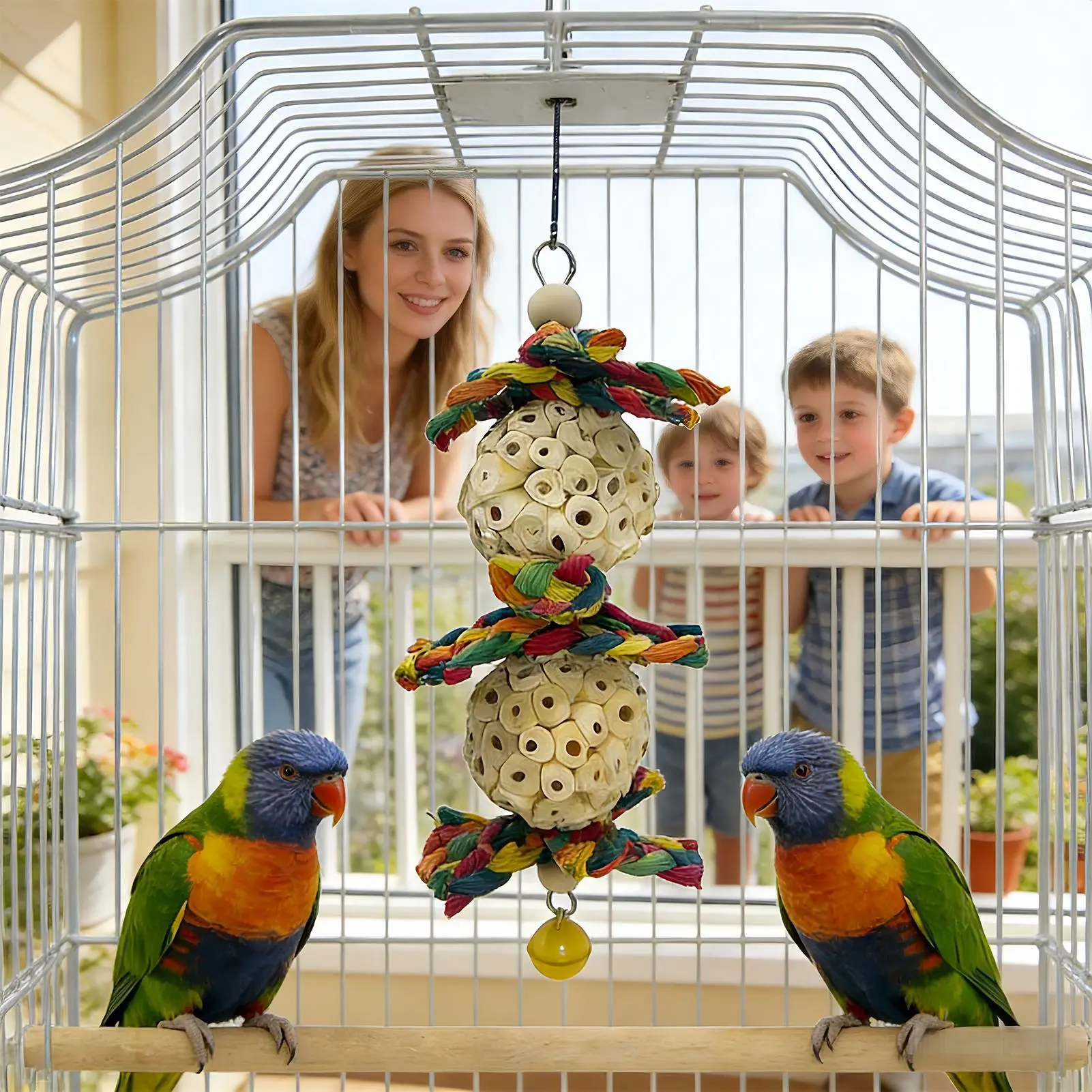 Brinquedo de Madeira para Pássaros com Sino para Afiar Bico - Imagem 2