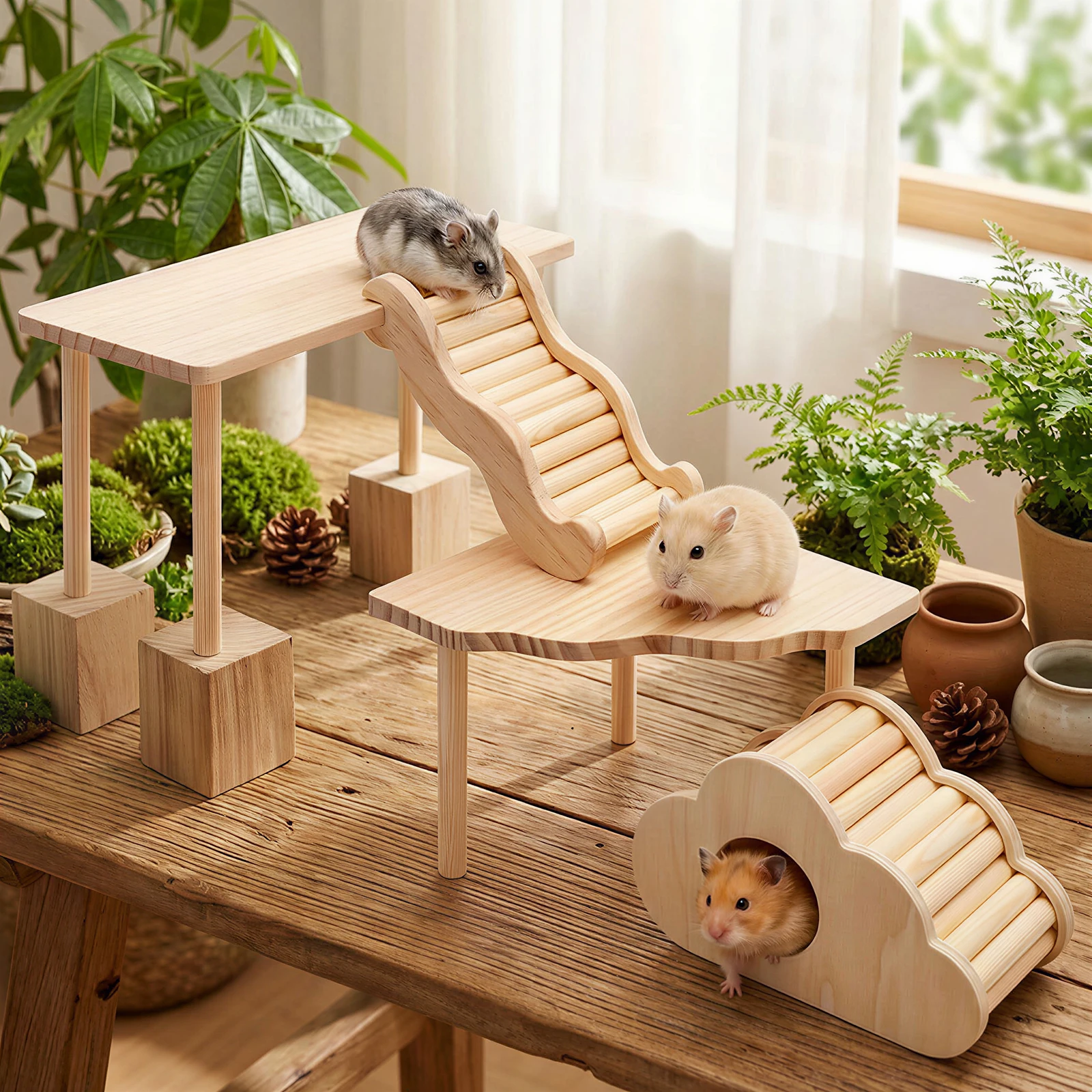 Plataforma Escada Esconderijo de Madeira para Hamster Roedores 4 Peças - Imagem 2
