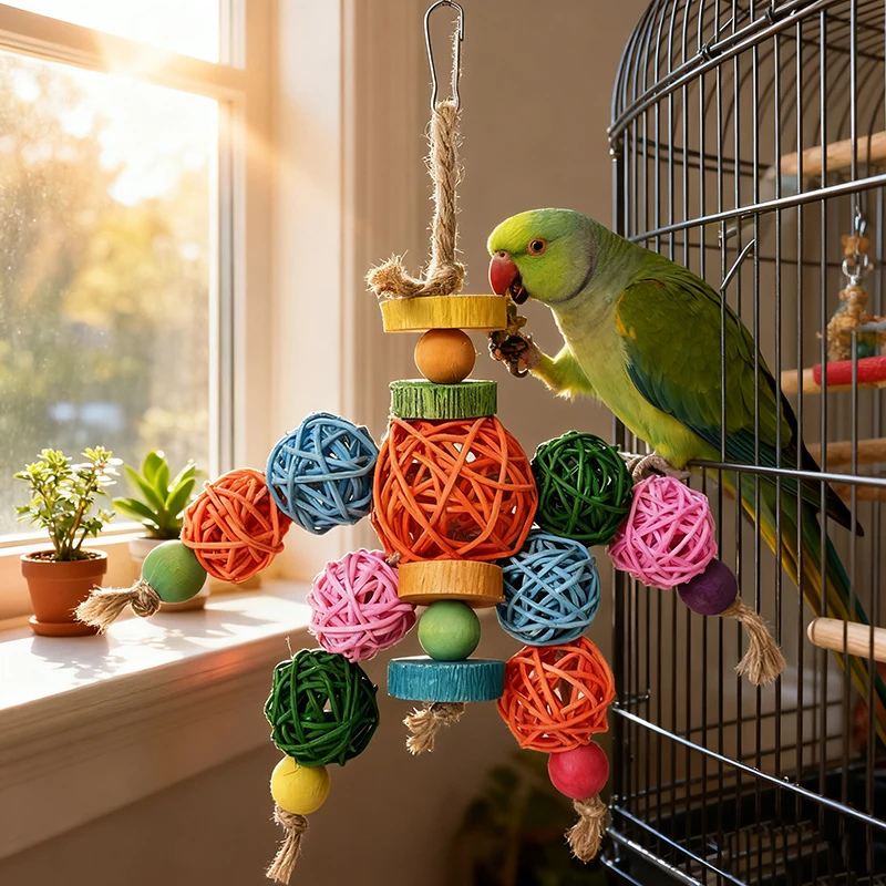 brinquedo bola de rattan para pássaros