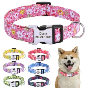 coleira floral nylon para cães