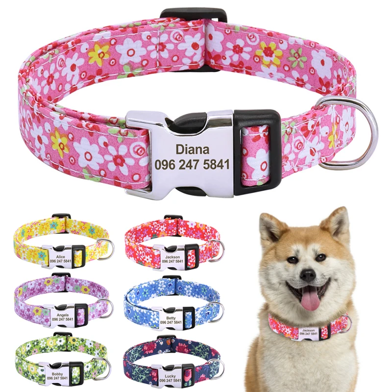 coleira floral nylon para cães