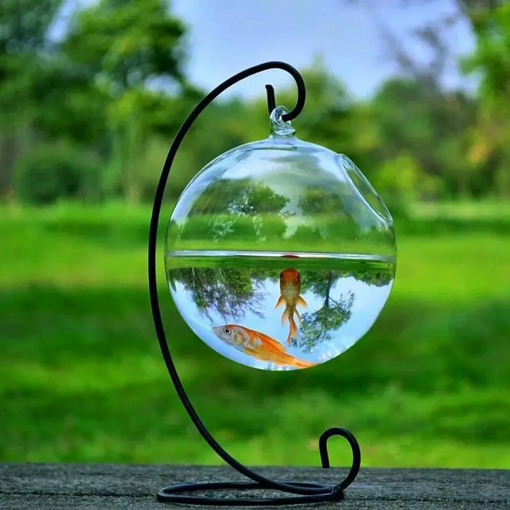 Aquário de Vidro Redondo para Peixes com Suporte Decorativo - Image 4