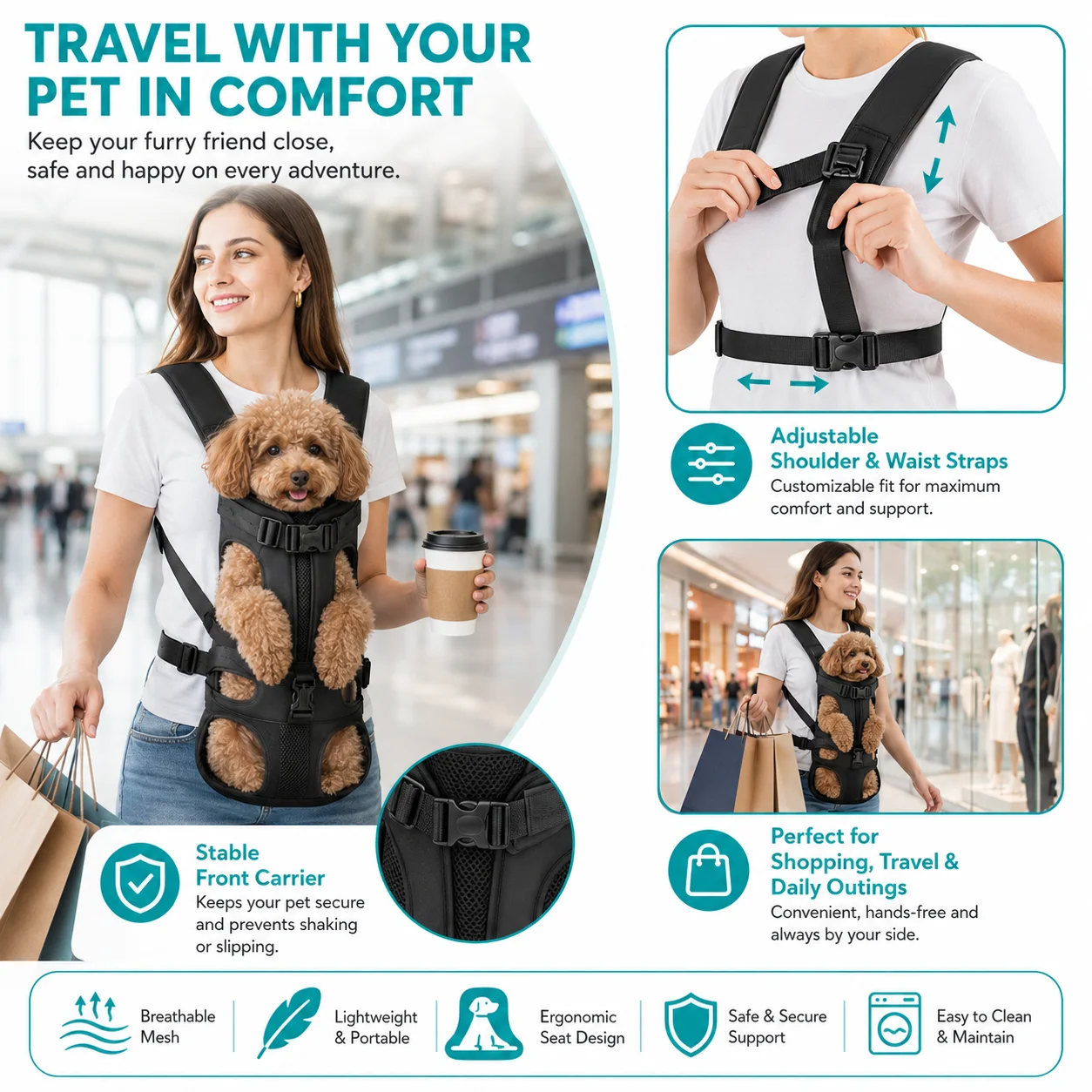 Mochila de Transporte para Cães e Gatos de Tecido Impermeável - Image 3