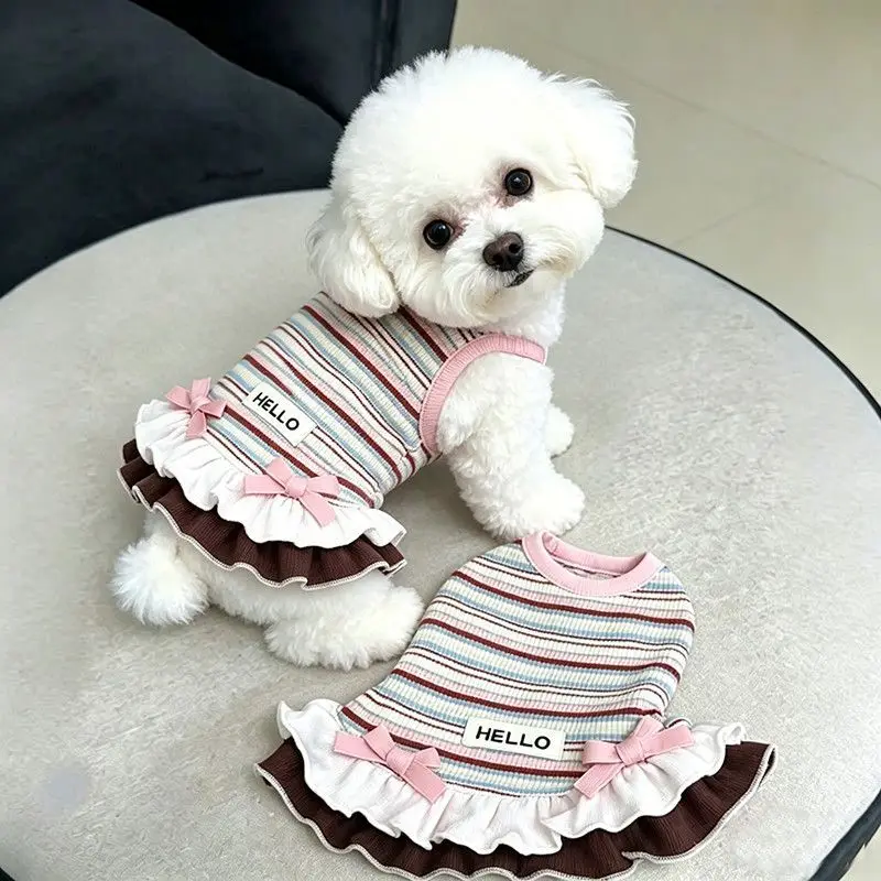 Vestido Listrado para Cães com Laço para Cães Pequenos - Image 2