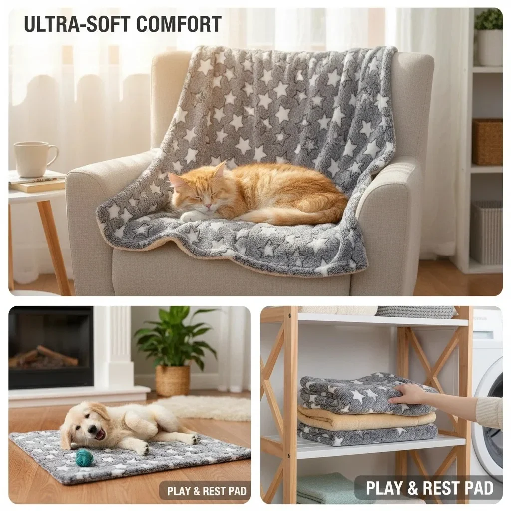 Cama Tapete para Cães e Gatos Lavável de Pelúcia Flanela - Imagem 4