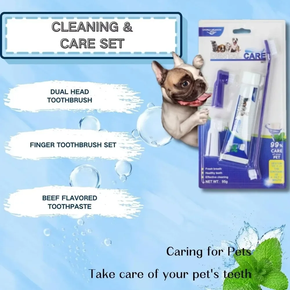Kit Dental para Cães e Gatos com Escova Dupla e Pasta Sabor Carne - Image 2