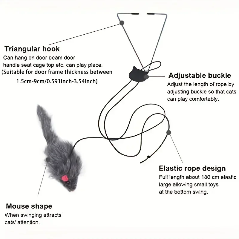 Brinquedo para Gatos de Pendurar na Porta Ajustável com Rato de Pelúcia - Imagem 5