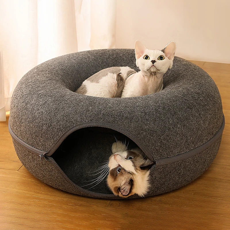 Cama Donut para Gatos de Feltro Cinza 50 cm com Zíper - Imagem 3
