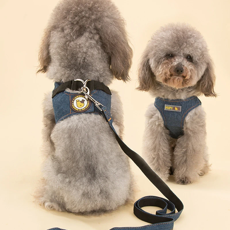 Coleira Peitoral para Cães e Gatos de Jeans Respirável Macio - Imagem 2