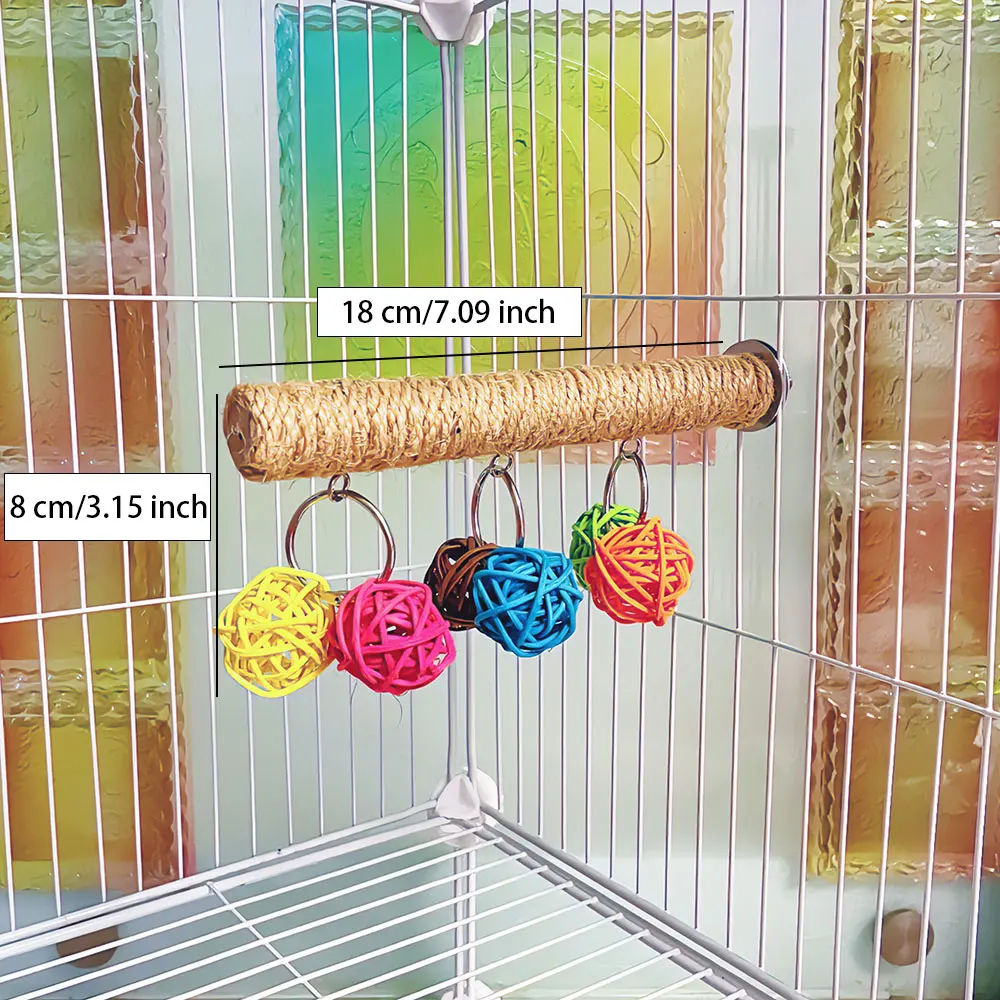Poleiro de Juta com Bola para Pássaros, Brinquedo para Gaiola, Tamanho Pequeno - Image 5