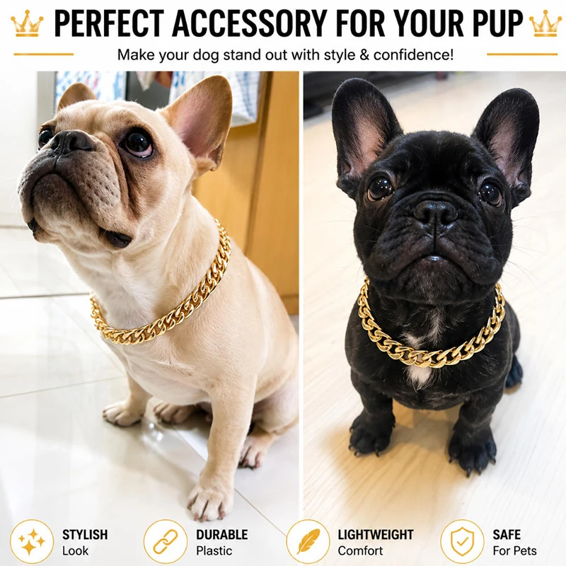 Coleira para Cães e Gatos de Plástico ABS Dourada com Corrente Extensível - Image 3
