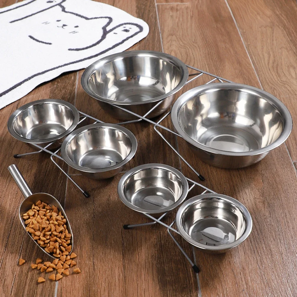 tigela dupla de aço inoxidável para cães e gatos