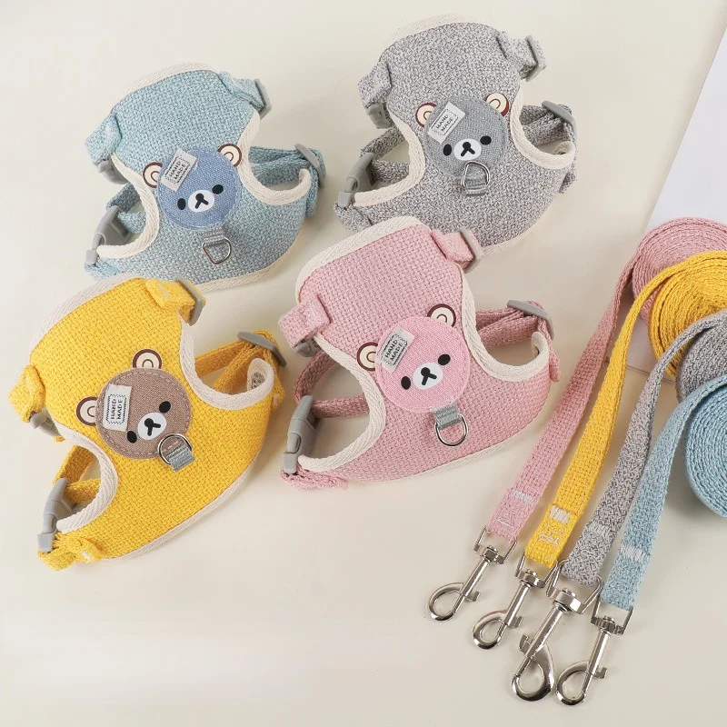 conjunto arnês e coleira ajustável cães pequenos