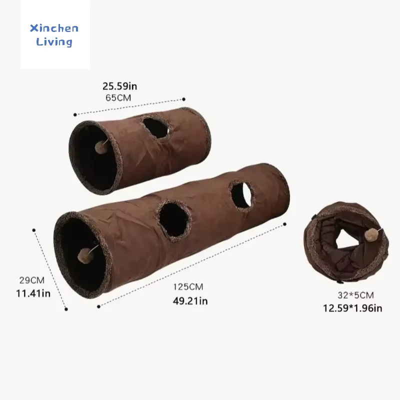 Túnel Dobrável para Gatos com Suede Marrom e Buracos de Observação - Image 2