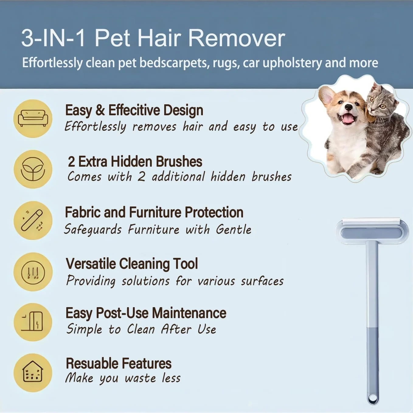 Removedor de Pelos 4 em 1 para Cães e Gatos Azul - Imagem 5