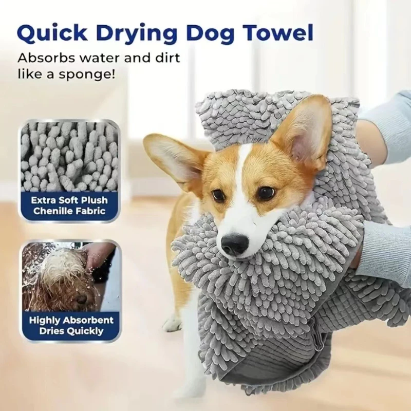Toalha para Pets de Poliéster e Chinlon com Bolsos para Secagem Rápida - Imagem 3