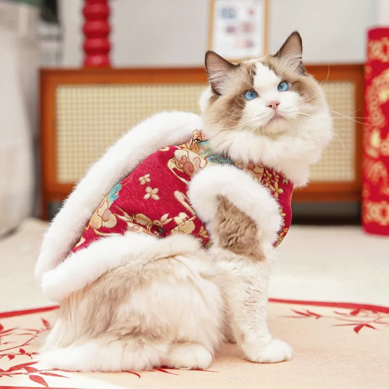 Colete de Veludo para Cães e Gatos Estilo Tang Vermelho - Image 2