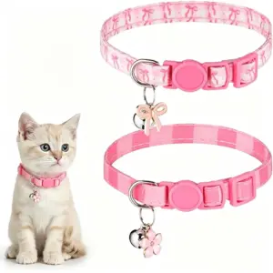 coleira para gato rosa com sino