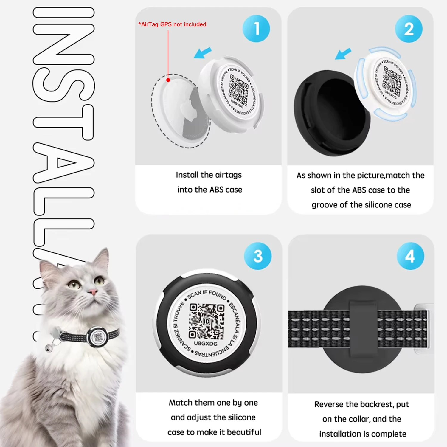 Coleira para Gatos com Suporte AirTag e QR Code Refletiva - Imagem 5