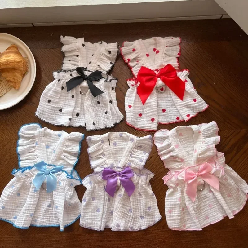 Vestido para Cães e Gatos de Algodão com Estampa de Coração - Imagem 4