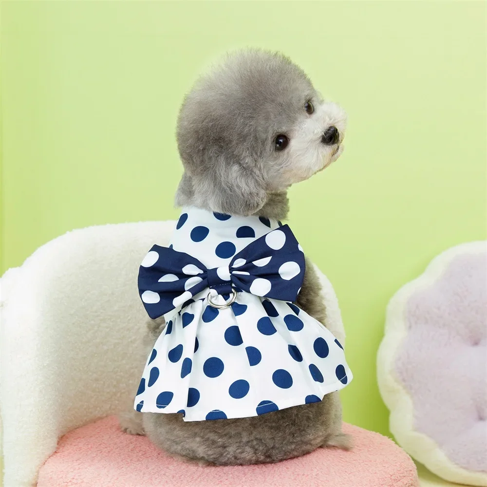 Vestido para Cães e Gatos Estampa Poá Azul Marinho com Laço - Imagem 6