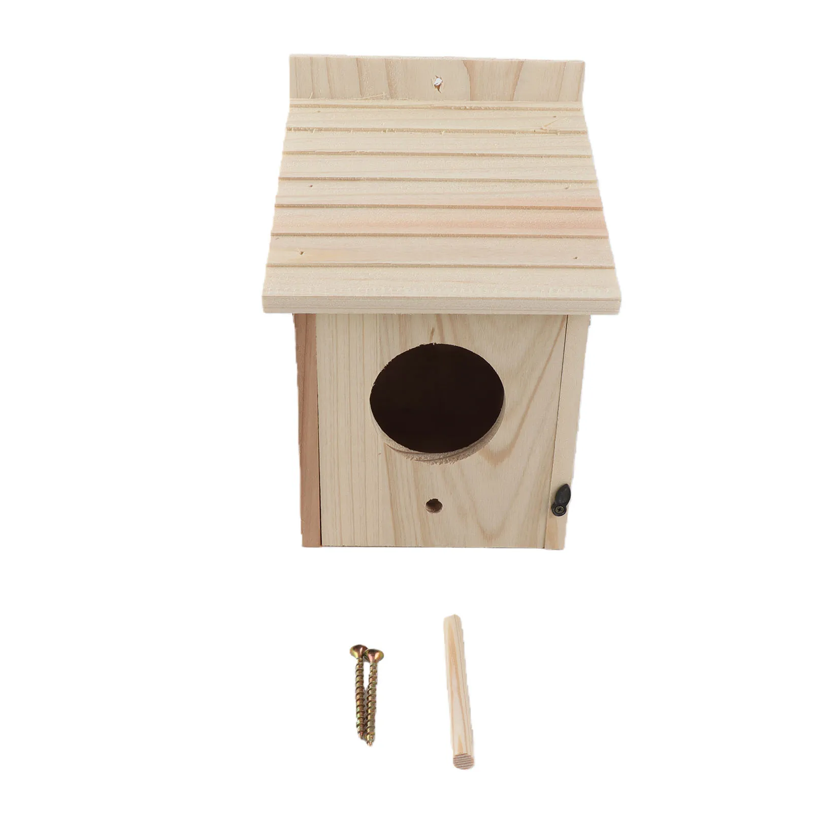 Casinha de Pássaros de Madeira Natural com Telhado Inclinado para Exterior - Imagem 6