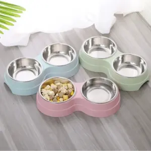 tigelas duplas de aço inoxidável para cães e gatos