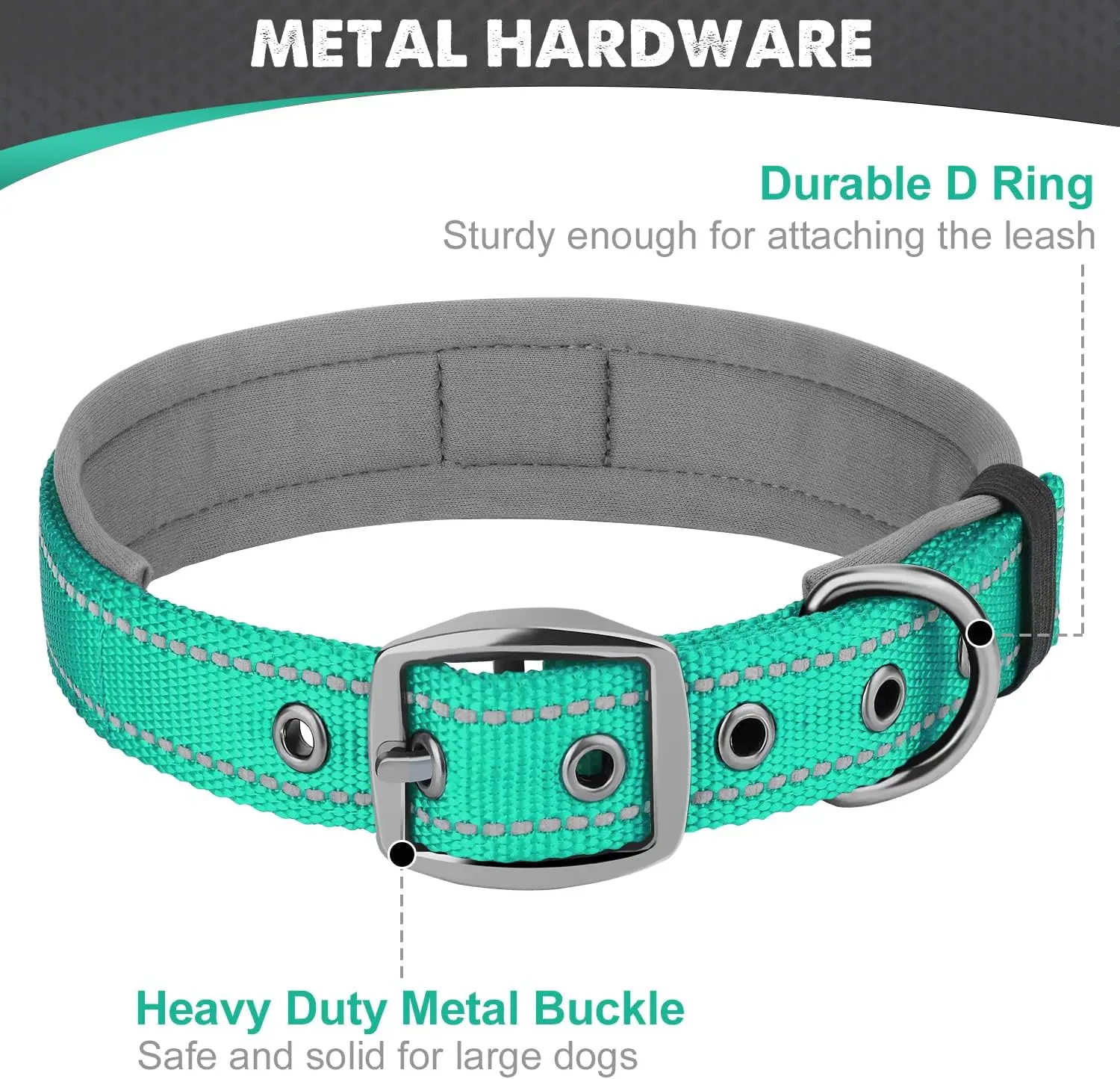 Coleira para Cães de Nylon Neoprene com Faixas Refletivas Ajustável - Imagem 5