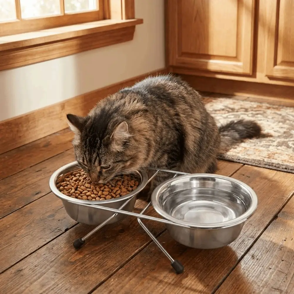comedouro duplo aço inoxidável para cães e gatos