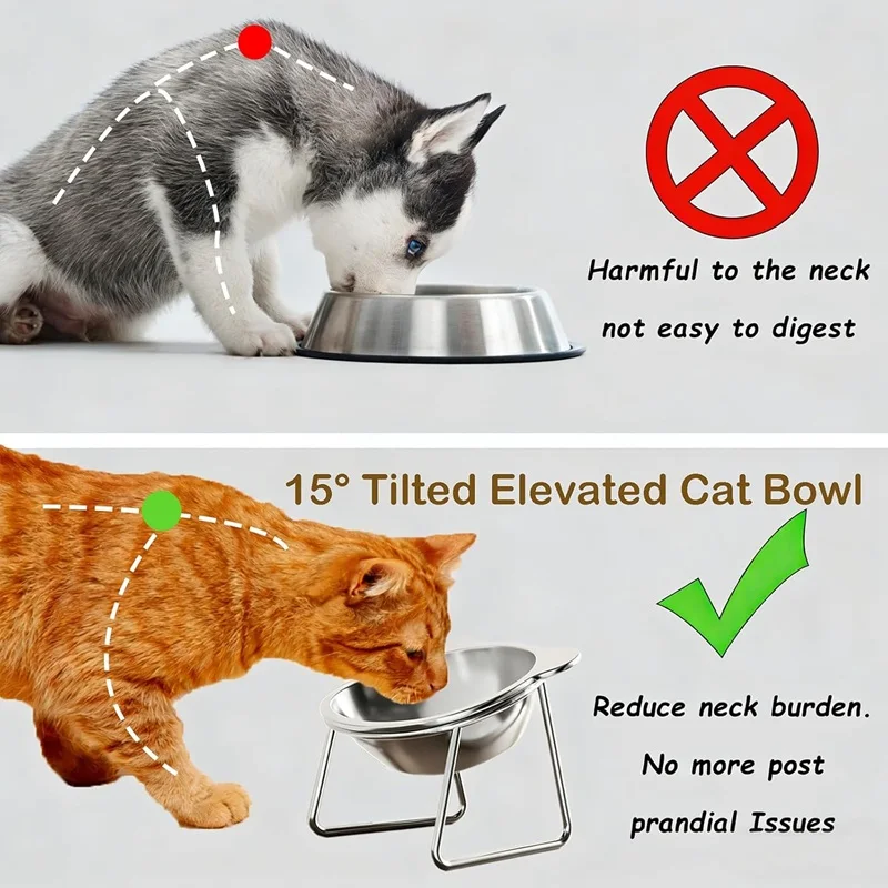 Tigela para Gatos e Filhotes Inclinada 15° de Aço Inoxidável - Imagem 2