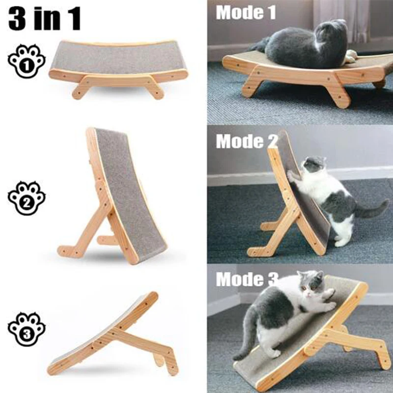 Arranhador Cama para Gatos de Papelão e Madeira Sólida 3 em 1 - Imagem 5
