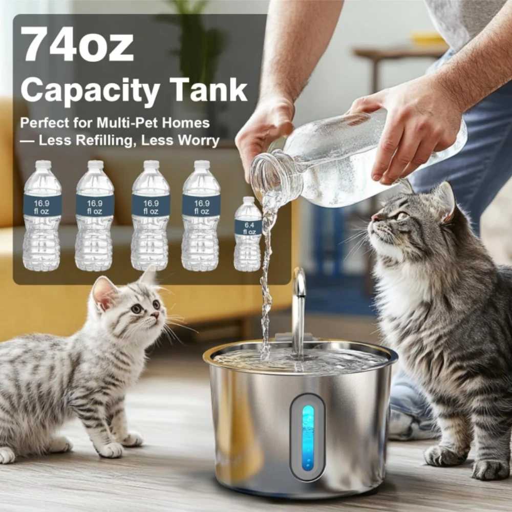 Fonte de Água para Cães e Gatos de Inox 2,2 L com Filtro de 3 Estágios - Imagem 2