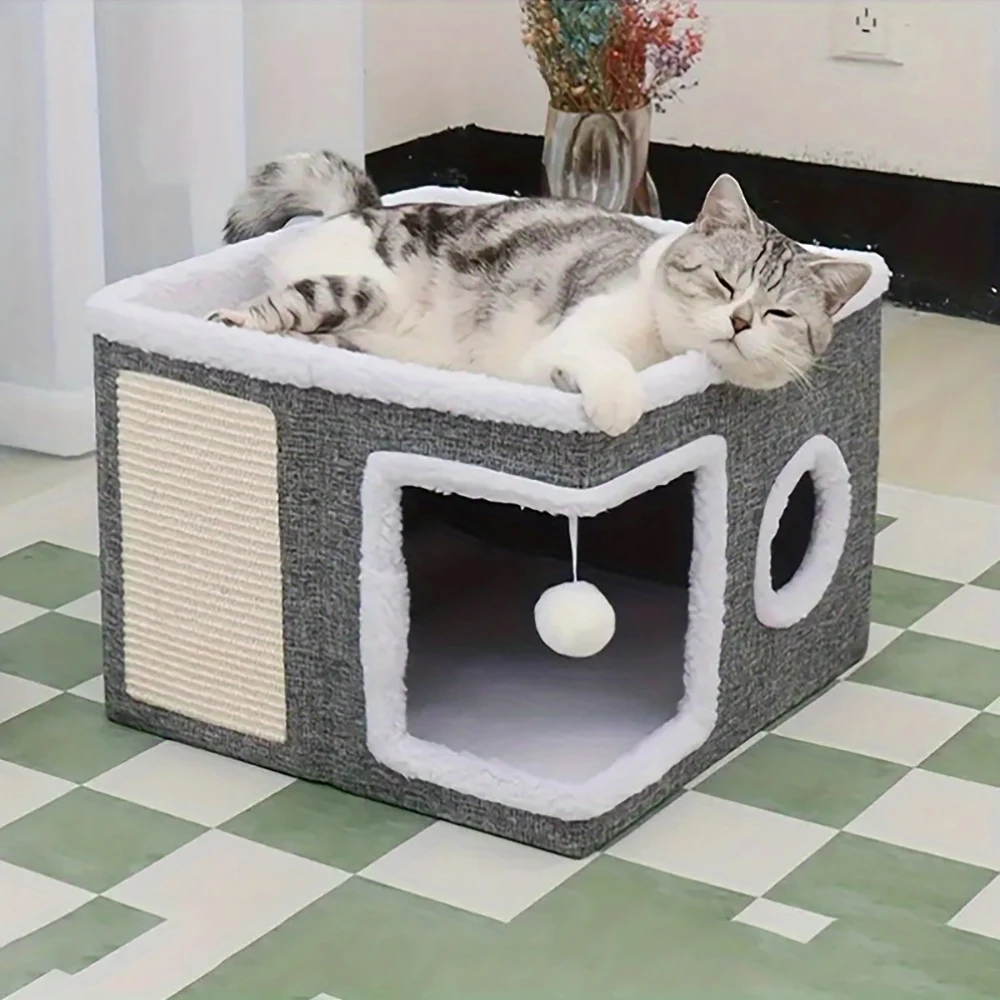 Casa para Gatos Dobrável com Arranhador e Base Antiderrapante - Imagem 2