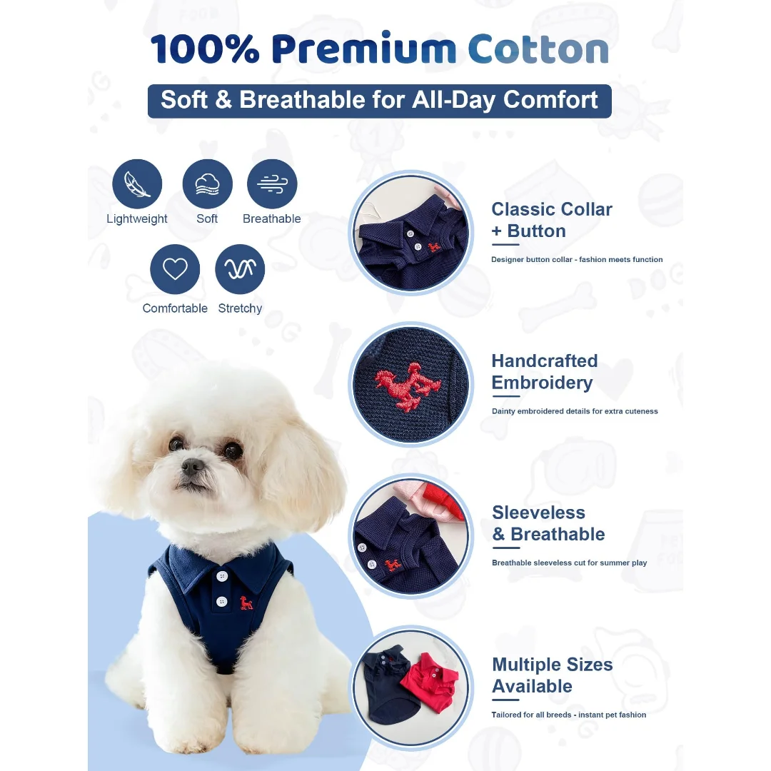 Camisa Polo para Cães e Gatos de Algodão Respirável - Imagem 2