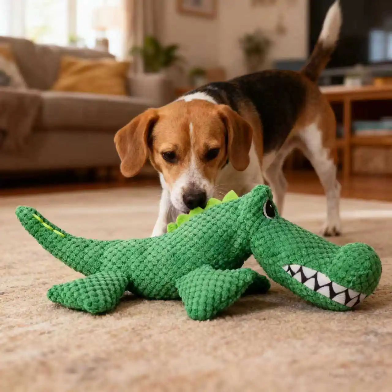 Brinquedo de Pelúcia para Cães e Gatos Dinossauro com Som e Tecido Duplo - Imagem 5